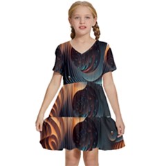 Ai Generated Space Design Fractal Light Motion Kids  Short Sleeve Tiered Mini Dress by Ravend