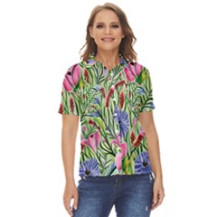 Celestial Watercolor Flower Women s Short Sleeve Double Pocket Shirt