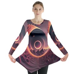 Ai Generated Swirl Space Design Fractal Light 3d Art Long Sleeve Tunic 