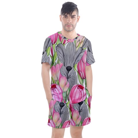 Budding And Captivating Men s Mesh Tee And Shorts Set by GardenOfOphir