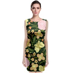 Flowers Rose Blossom Pattern Creative Motif Sleeveless Velvet Midi Dress by Ravend