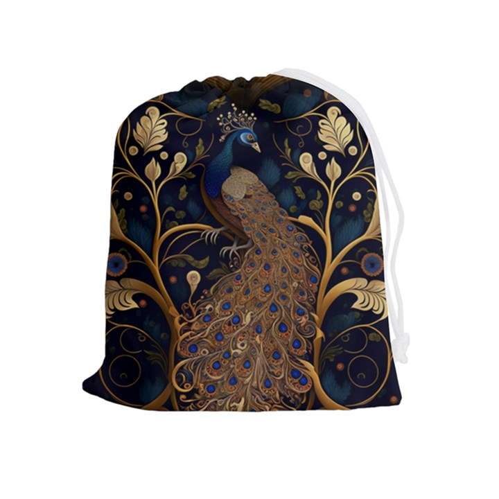 Peacock Plumage Bird Decorative Pattern Graceful Drawstring Pouch (XL)