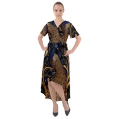 Peacock Plumage Bird Decorative Pattern Graceful Front Wrap High Low Dress