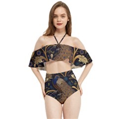 Peacock Plumage Bird Decorative Pattern Graceful Halter Flowy Bikini Set  by Ravend