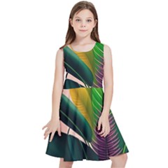 Ai Generated Tropical Leaves Foliage Wallpaper Kids  Skater Dress by Ravend