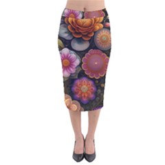 Ai Generated Floral Pattern Flowers Floral Velvet Midi Pencil Skirt