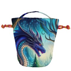Ai Generated Dragon Fractal Art Texture Drawstring Bucket Bag