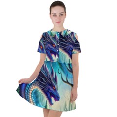 Ai Generated Dragon Fractal Art Texture Short Sleeve Shoulder Cut Out Dress 