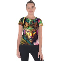 Ai Generated Paisley Pattern Feline Floral Short Sleeve Sports Top 
