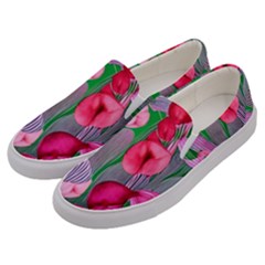 Mysterious And Enchanting Watercolor Flowers Men s Canvas Slip Ons by GardenOfOphir