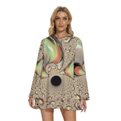 Fractal Background Pattern Texture Abstract Design Abstract Round Neck Long Sleeve Bohemian Style Chiffon Mini Dress by Ravend