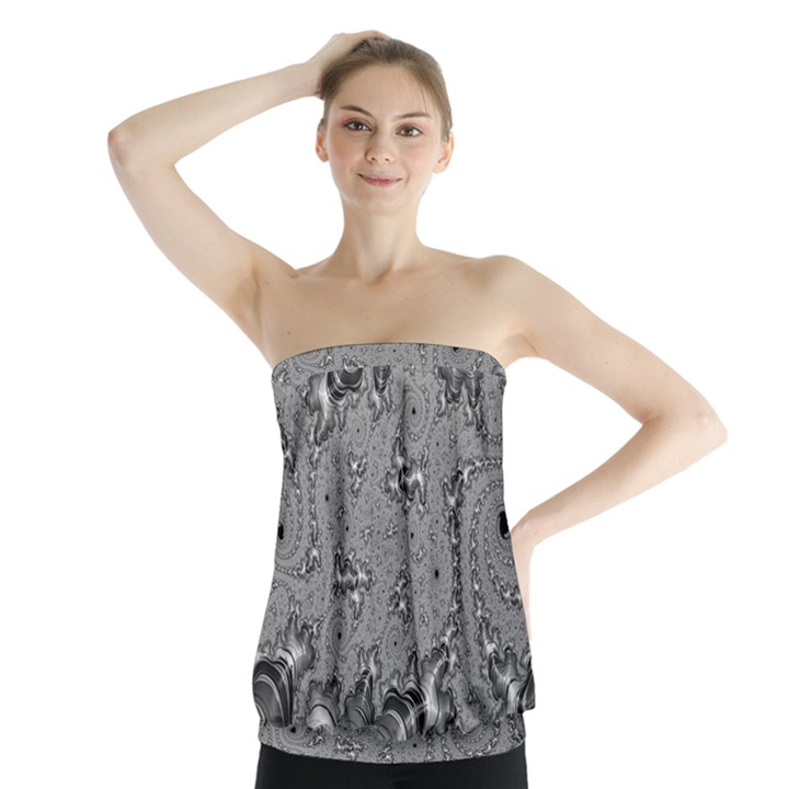 Fractal Background Pattern Texture Abstract Design Silver Strapless Top