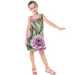Sumptuous Watercolor Flowers Kids  Sleeveless Dress by GardenOfOphir