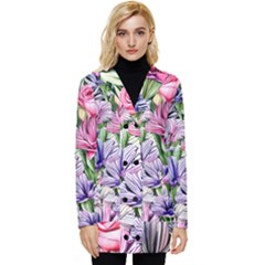 Majestic Watercolor Flowers Button Up Hooded Coat  by GardenOfOphir