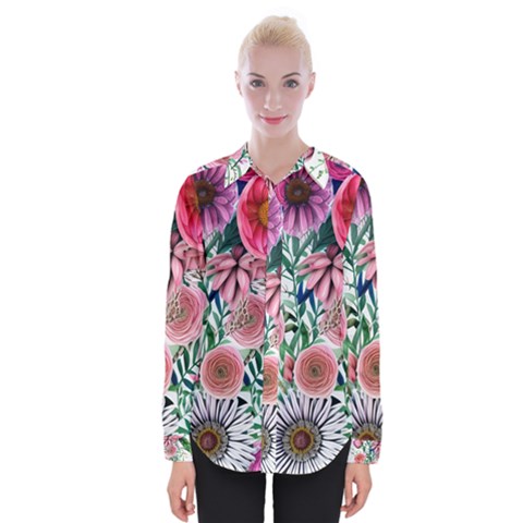 Captivating And Celestial Watercolor Flowers Womens Long Sleeve Shirt by GardenOfOphir