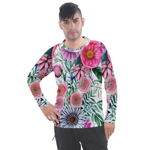 Captivating And Celestial Watercolor Flowers Men s Pique Long Sleeve Tee by GardenOfOphir