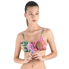 Choice Watercolor Flowers Tie Up Cut Bikini Top by GardenOfOphir