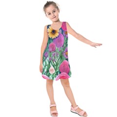 Charming Watercolor Flowers Kids  Sleeveless Dress by GardenOfOphir