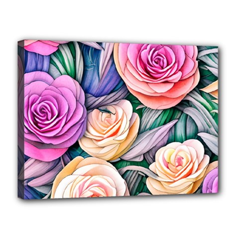 County Charm – Watercolor Flowers Botanical Canvas 16  X 12  (stretched) by GardenOfOphir
