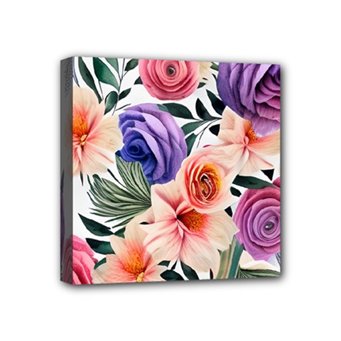 Country-chic Watercolor Flowers Mini Canvas 4  X 4  (stretched) by GardenOfOphir
