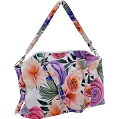 Country-chic Watercolor Flowers Canvas Crossbody Bag by GardenOfOphir