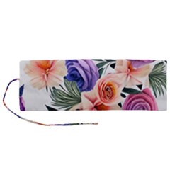 Country-chic Watercolor Flowers Roll Up Canvas Pencil Holder (m)