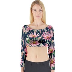 Choice And Creative Watercolor Flowers Long Sleeve Crop Top by GardenOfOphir