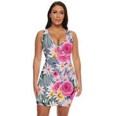 Classy And Chic Watercolor Flowers Draped Bodycon Dress by GardenOfOphir