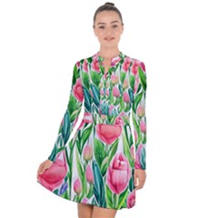 Cheerful And Captivating Watercolor Flowers Long Sleeve Panel Dress by GardenOfOphir