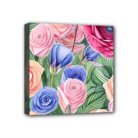 Cheerful Watercolor Flowers Mini Canvas 4  X 4  (stretched) by GardenOfOphir