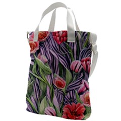 Charming Watercolor Flowers Canvas Messenger Bag by GardenOfOphir
