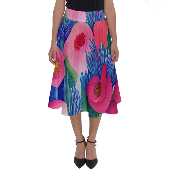 Celestial Watercolor Flowers Perfect Length Midi Skirt