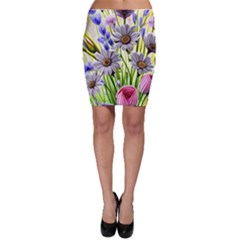 Expressive Watercolor Flowers Botanical Foliage Bodycon Skirt by GardenOfOphir