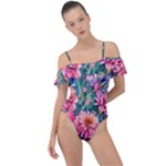 Retro Floral Frill Detail One Piece Swimsuit