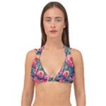 Retro Floral Double Strap Halter Bikini Top