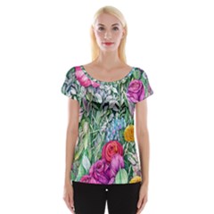 Cottagecore Tropical Flowers Cap Sleeve Top by GardenOfOphir