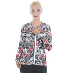 Retro Topical Botanical Flowers Casual Zip Up Jacket by GardenOfOphir