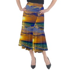 Nature Sunset Midi Mermaid Skirt by GardenOfOphir