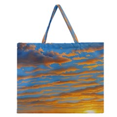 Orange Sunset On The Beach Zipper Large Tote Bag by GardenOfOphir