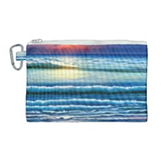 Sunset Beach Waves Canvas Cosmetic Bag (large) by GardenOfOphir