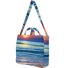 Sunset Beach Waves Square Shoulder Tote Bag by GardenOfOphir