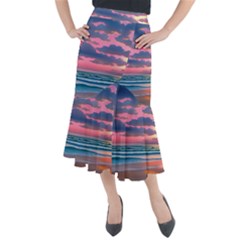 Sunset Over The Beach Midi Mermaid Skirt by GardenOfOphir