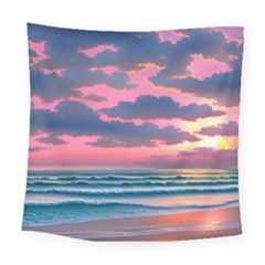 Sunset Over The Beach Square Tapestry (large) by GardenOfOphir