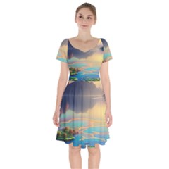 Exquisite Sunset Short Sleeve Bardot Dress by GardenOfOphir