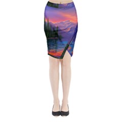 Magnificent Sunset Midi Wrap Pencil Skirt by GardenOfOphir