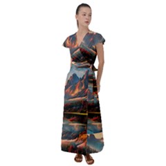 Opulent Sunset Flutter Sleeve Maxi Dress by GardenOfOphir