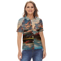 Opulent Sunset Women s Short Sleeve Double Pocket Shirt