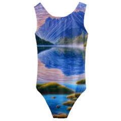 Romantic Lake Sunset Kids  Cut-out Back One Piece Swimsuit by GardenOfOphir