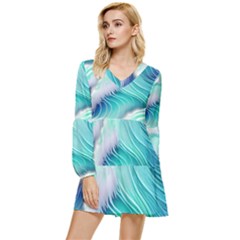 Stunning Pastel Blue Ocean Waves Tiered Long Sleeve Mini Dress by GardenOfOphir