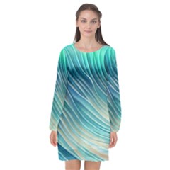 Pastel Ocean Waves Long Sleeve Chiffon Shift Dress  by GardenOfOphir